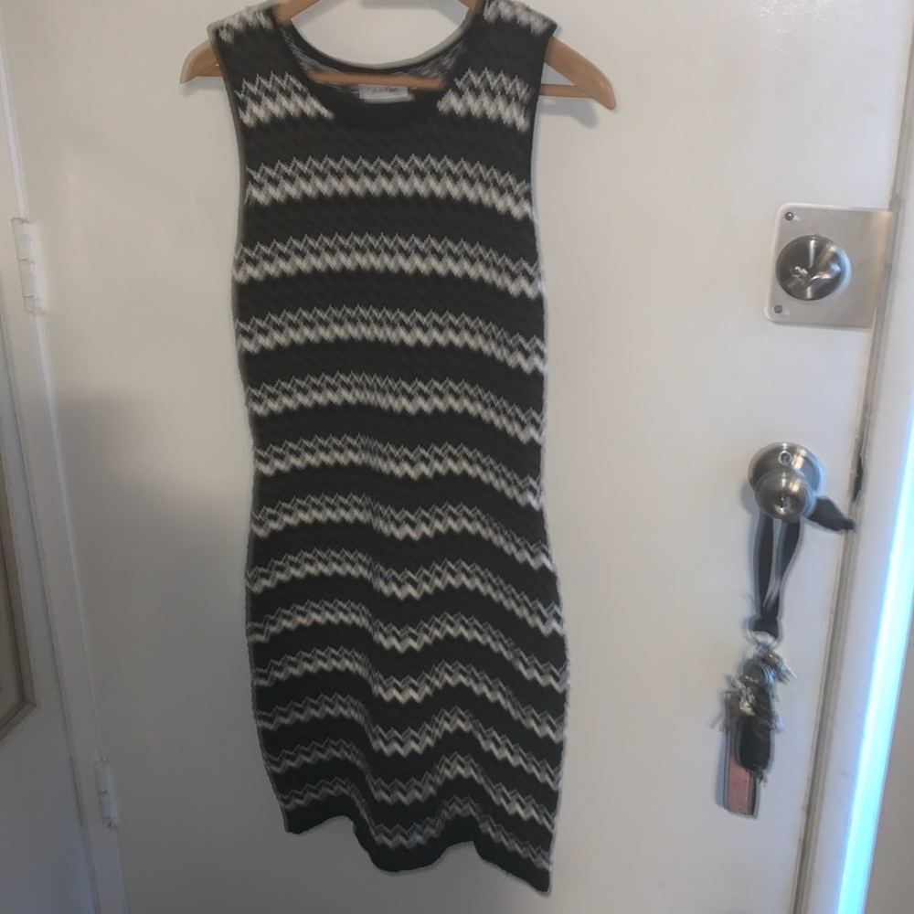 Calvin Klein Zig Zag Black White Knit Dress Size Small